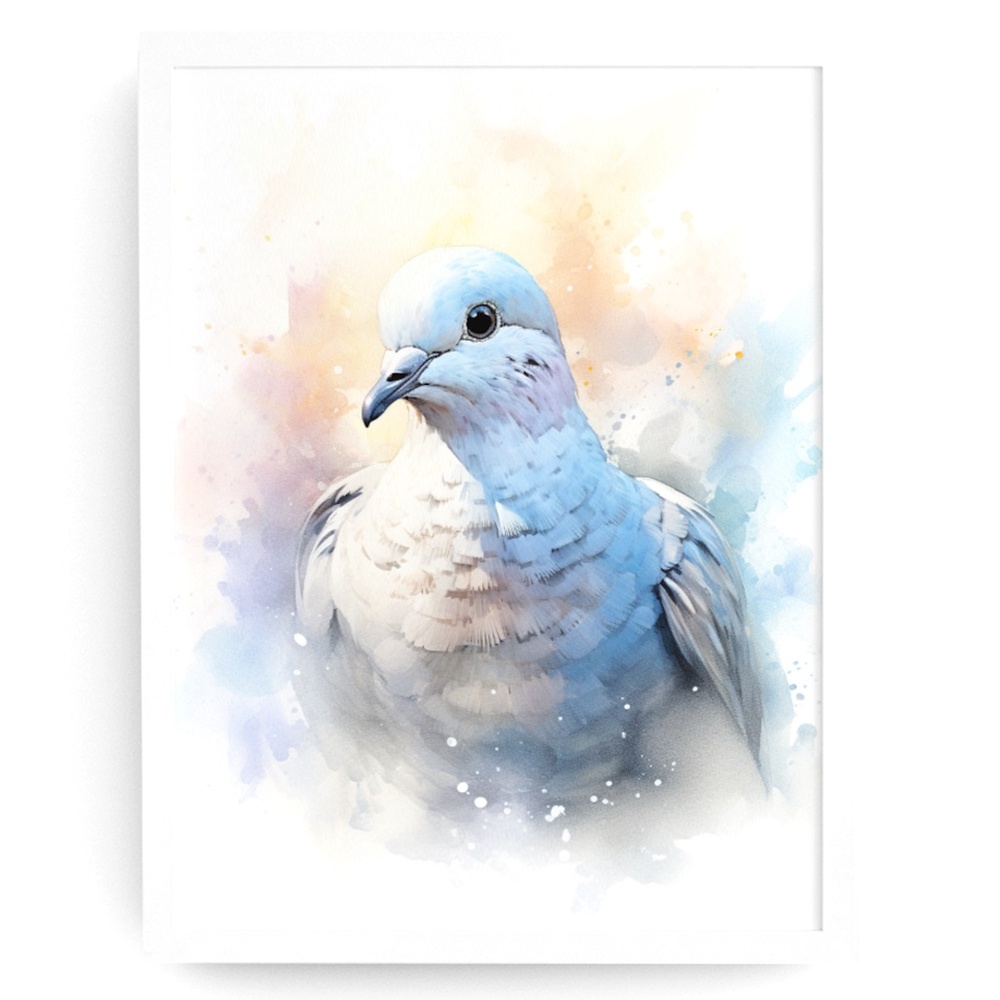 Watercolor Mourning Dove Bird Portrait Wall Art Illustration Print Unframed
